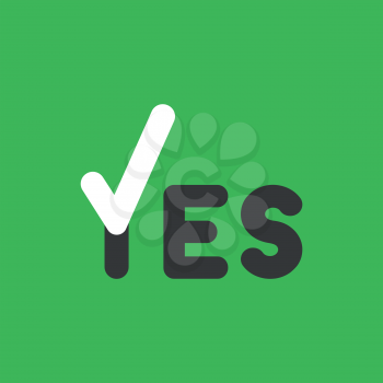 Flat vector icon concept of yes word with check mark on green background.