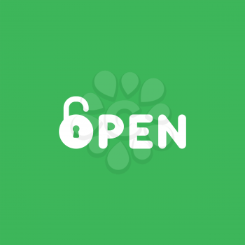 Flat vector icon concept of open word with opened padlock on green background.