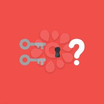 Flat vector icon concept of two keys, keyhole and question mark on red background.