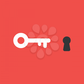 Flat vector icon concept of key and keyhole on red background.