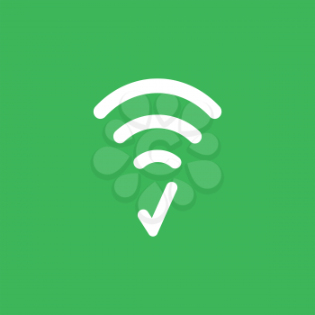 Flat vector icon concept of wireless wifi symbol with check mark on green background.