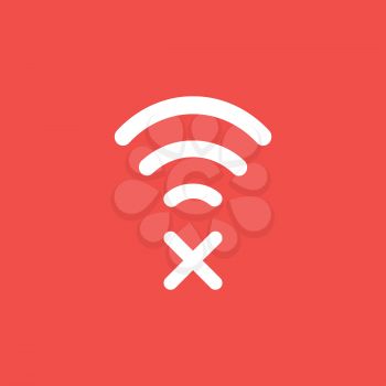 Flat vector icon concept of wireless wifi symbol with x mark on red background.
