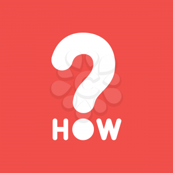 Flat vector icon concept of how word with question mark on red background.