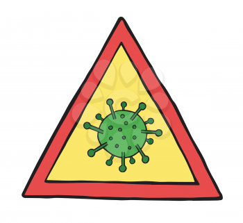 Hand drawn vector illustration of Wuhan corona virus, covid-19. Danger symbol.