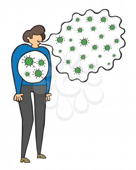 Hand drawn vector illustration of Wuhan corona virus, covid-19. Infection of the virus through close contact and breathing.