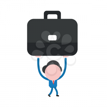 Vector illustration businessman mascot character walking and holding up briefcase.