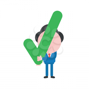 Vector illustration businessman mascot character holding check mark.