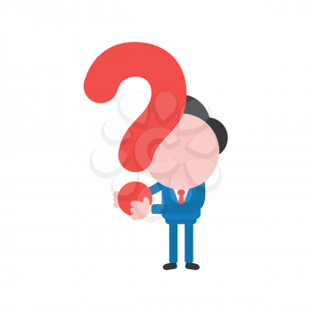Vector illustration businessman character holding red question mark.