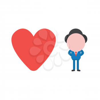 Vector illustration businessman character with red heart icon.