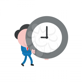 Vector illustration businessman character walking and holding clock time.