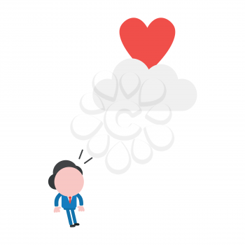 Vector illustration businessman character looking heart to reach on cloud.