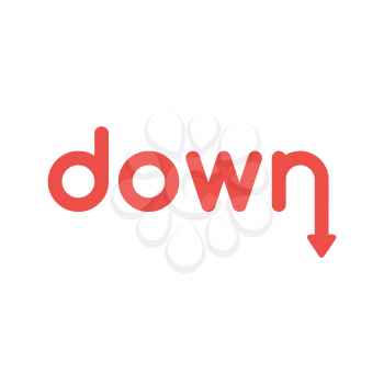 Flat design vector illustration concept of red down word with arrow symbol icon moving down.