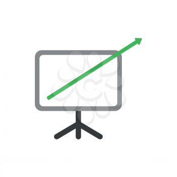 Flat design vector illustration concept of green arrow moving up and out of presentation chart symbol icon.