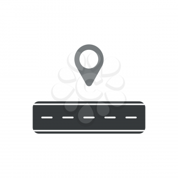 Flat design vector illustration concept of grey map pointer symbol icon with black road.