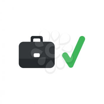 Flat design vector illustration concept of black briefcase with green check mark symbol icon.