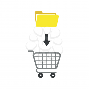 Flat design vector illustration concept of yellow open folder into grey shopping cart symbol icon.