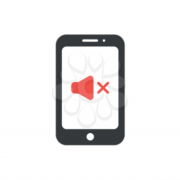 Flat design vector illustration concept of red speaker sound symbol icon off inside black smartphone.