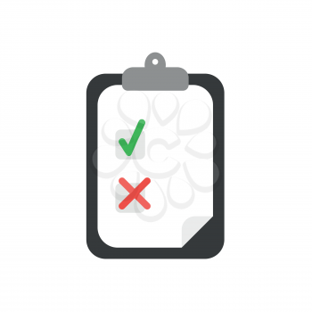 Flat design vector illustration concept of clipboard symbol icon with paper and check mark and x mark.