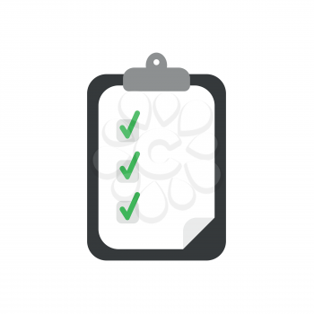 Flat design vector illustration concept of clipboard symbol icon with paper and green check marks.