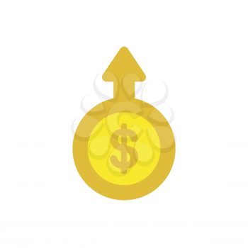 Flat design vector illustration concept of yellow dollar money coin symbol icon with arrow moving up.