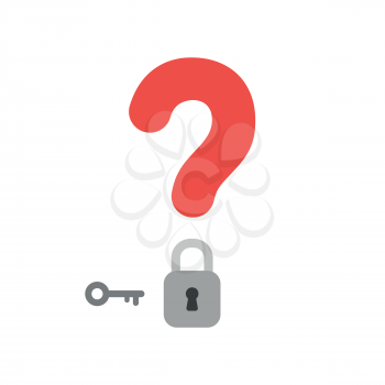 Vector illustration concept of red question mark with grey closed padlock and key icon.