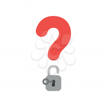 Vector illustration concept of red question mark icon with padlock and key unlock.