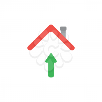 Vector illustration concept of green arrow moving up under house roof icon.