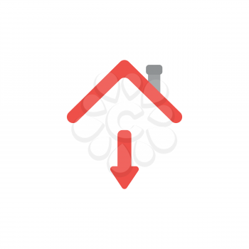 Vector illustration concept of red arrow moving down under house roof icon.