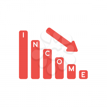 Vector illustration concept of red income sales bar chart graph moving down.