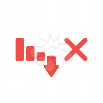 Vector illustration concept of red sales bar chart graph moving down with x mark icon.