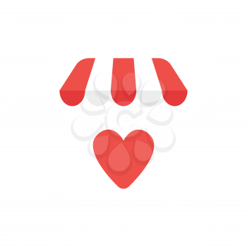 Vector illustration concept of red heart symbol under red and white store awning icon.
