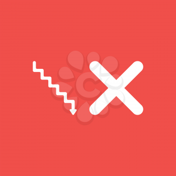 Flat vector icon concept of stairs with arrow moving down and x mark on red background.