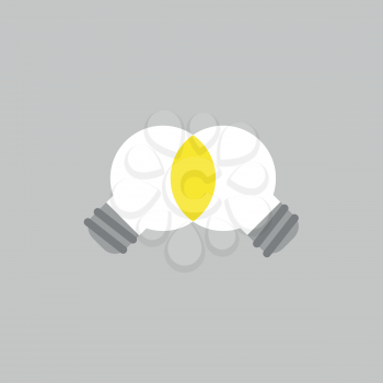 Flat vector icon concept of two light bulbs unite on grey background.