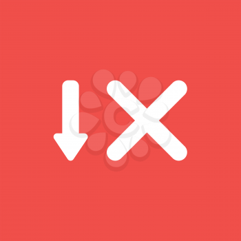 Flat vector icon concept of arrow moving down and x mark on red background.