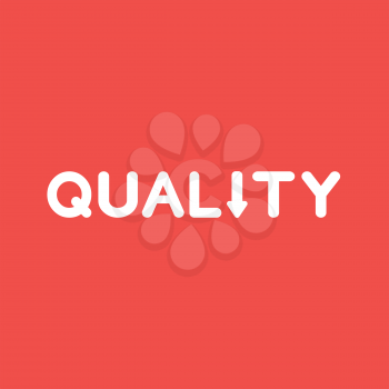 Flat vector icon concept of quality word with arrow moving down on red background.