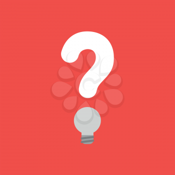 Flat vector icon concept of question mark with grey light bulb on red background.