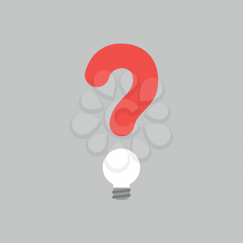 Flat vector icon concept of question mark with grey light bulb on grey background.