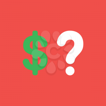 Flat vector icon concept of dollar symbol with question mark on red background.
