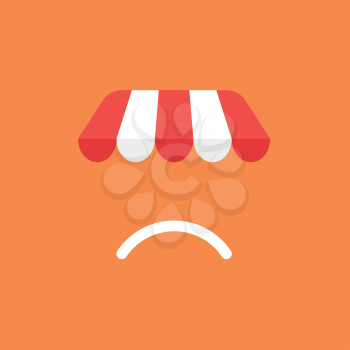 Flat vector icon concept of shop store awning with sulking mouth on orange background.