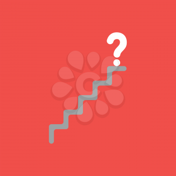 Flat vector icon concept of question mark on top of stairs on red background.
