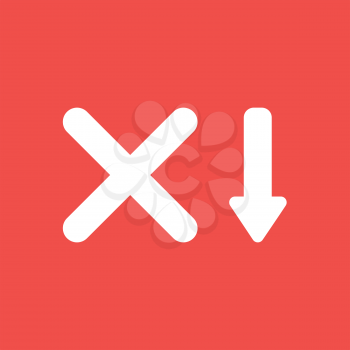 Flat vector icon concept of x mark with arrow moving down on red background.