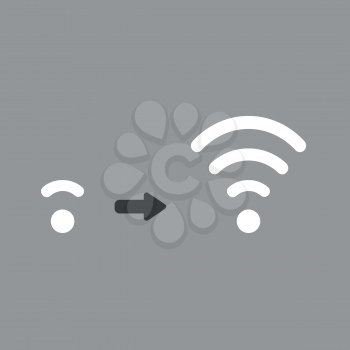 Flat vector icon concept of low and high wireless wifi symbols on grey backgrounds.
