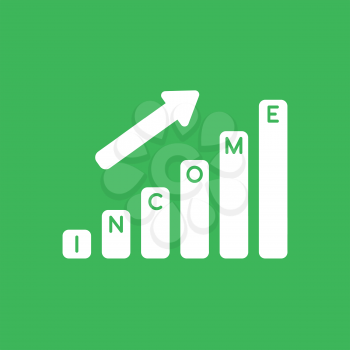 Flat vector icon concept of income sales bar graph arrow moving up on green background.