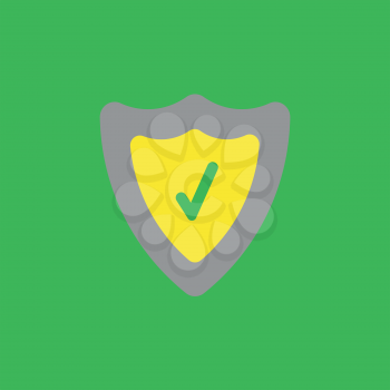 Flat vector icon concept of guard shield with check mark on green background.