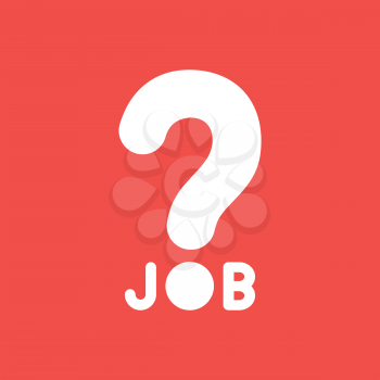Flat vector icon concept of job word with question mark on red background.