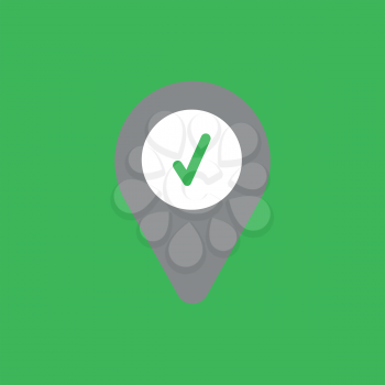 Flat vector icon concept of map pointer with check mark on green background.