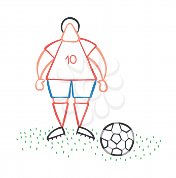 Vector illustration cartoon soccer player man standing with soccer ball.