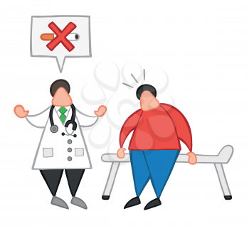 Vector illustration cartoon doctor man with his patient and saying no smoking with speech bubble.