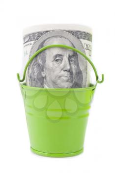 Royalty Free Clipart Image of a Money in a Bucket
