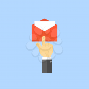 The hand presses the envelope icon. Vector illustration .